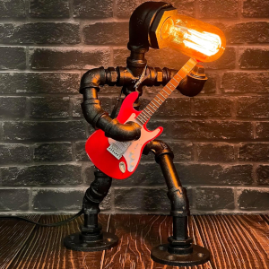 Metal Pipe Man Playing Electric Guitar Lamp